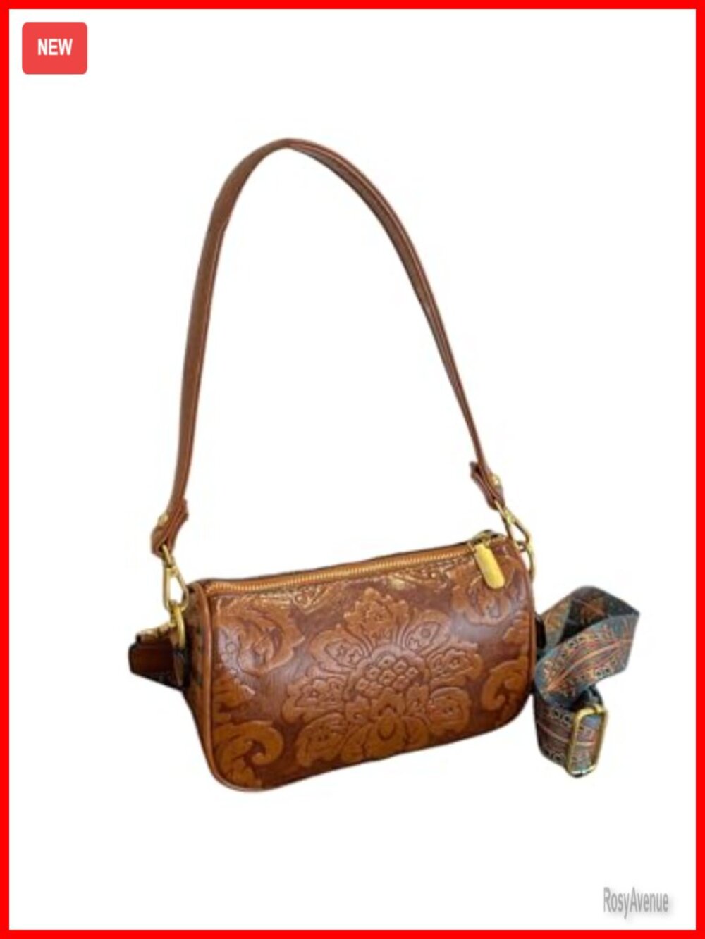 Vintage Western Floral Tooled Leather Crossbody Hobo Purse